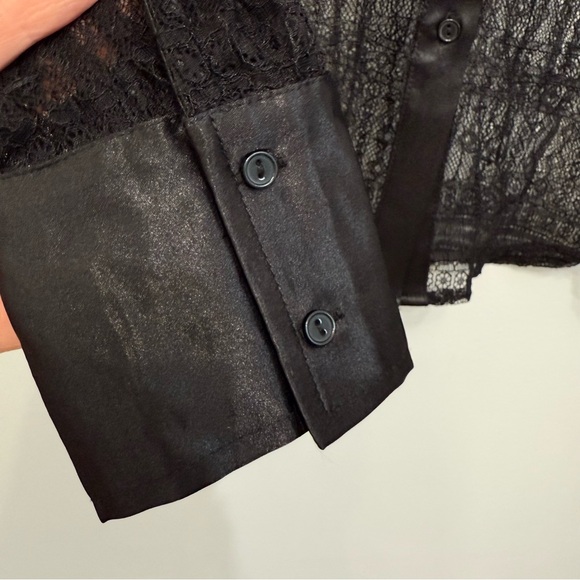 Jason Wu Black Satin Trim Lace Sheer Blouse Top Button Up Front Women's Sz M NWT - Picture 10 of 14